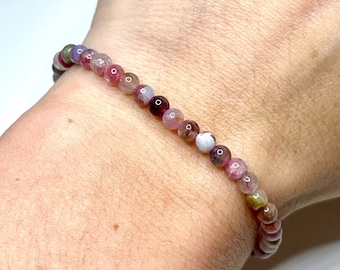 Watermelon Tourmaline Crystal Bracelet, 4mm, 6mm Tourmaline Gemstone Beaded Bracelet