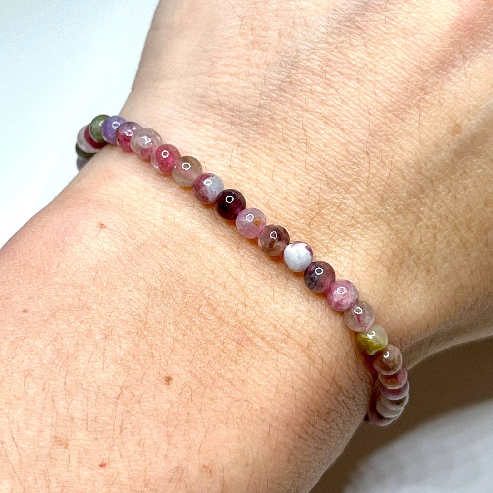 Pink Tourmaline 3mm Faceted Mini Bead Bracelet - RBTP4