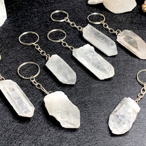 Clear Quartz Point Keychain: Silver Plated Gemstone Keychain