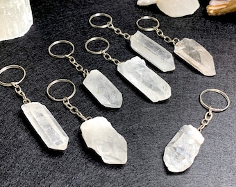 Clear Quartz Crystal Keychain, Quartz Point Gemstone Keychain