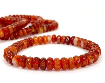 Carnelian Crystal Bracelet, Carnelian Faceted Rondelle Beaded Bracelet