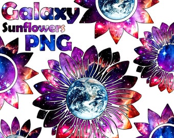 Sunflower PNG bundle, earth clipart, galaxy digital paper