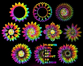 Paquete PNG de girasol teñido anudado, PNG arcoíris