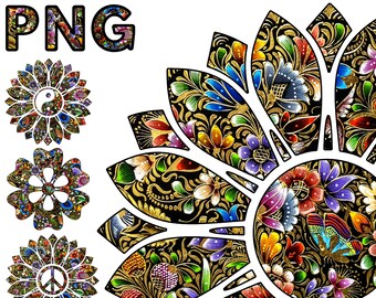 Sunflower PNG, folk art png, mexican png