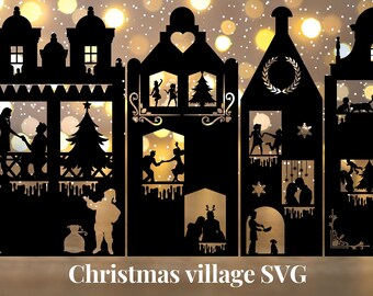 Archivos SVG de aldea navideña y decoración de invierno