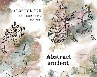 Abstract boho elements, ancient png, alcohol ink overlays