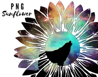 Galaxy Sunflower PNG, wolf png, star clipart