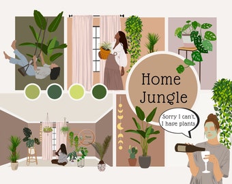 House plants png, abstract women png, home clipart