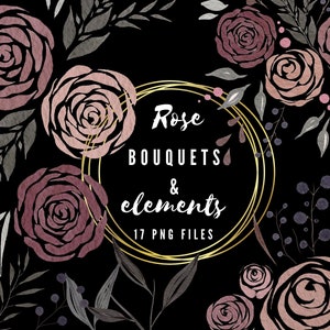 Bouquets de rose aquarelle et paquet de clipart de png de verdure, utilisation commerciale