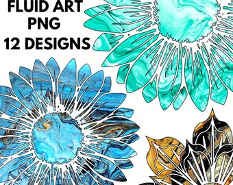 Alcohol ink Sunflower PNG bundle