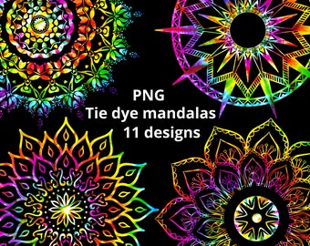 Tie dye mandala png, rainbow png, sunflower png, pride png, skull png