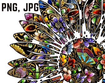 Sunflower PNG, folk art png, mexican png