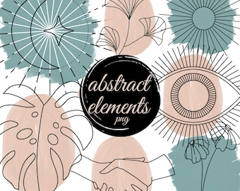 Abstract boho elements png, flower png, design elements clipart, line art
