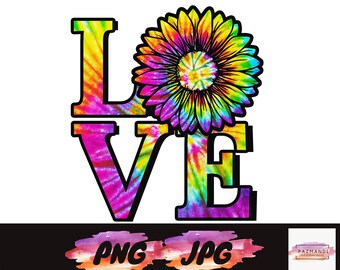 Tie dye sunflower PNG, love sign png, Pride Sunflower clipart