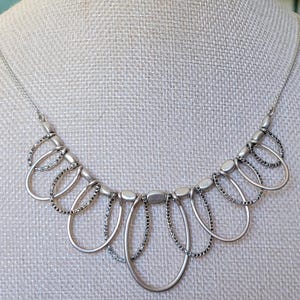18 inch Lucky Brand silver tone  gunmetal pave rhinestone loop scalloped collar necklace layering