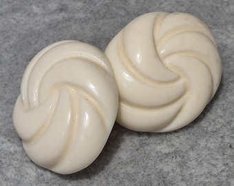 Off white domed celluloid clip on earrings ear clips .9 x 1 inch