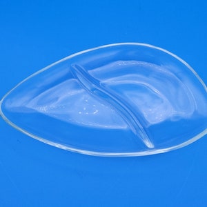 Vtg Mid Century MCM atomic boomerang divided clear glass relish dish
