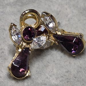 Gold tone Austrian crystal clear purple angel pierced post earrings .5 x .75 inch image 2