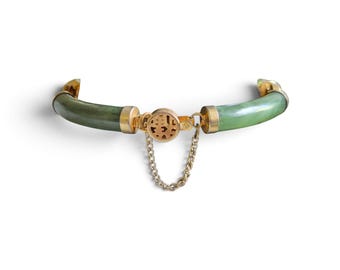 7.5 inch gold tone Chinese nephrite jade 4 blessings tubular link bracelet