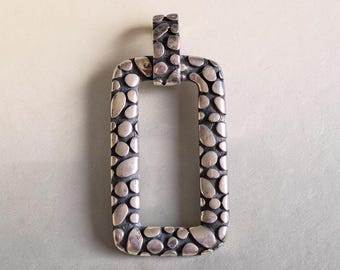 Sterling silver .925 black accents pebble rectangle open pendant 1.1 x 2.25 inch