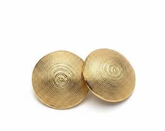 80s gold tone textured round clip on earrings ear clips 1.4 inch