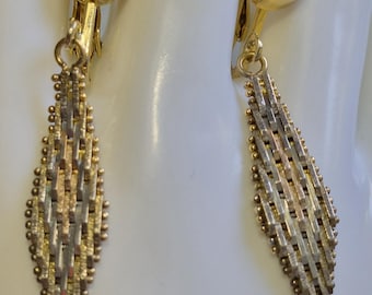 Gold silver copper tone tri color clip on dangle earrings ear clips 2 inch