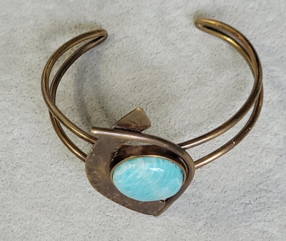Hammered bronze amazonite cuff statement bracelet… - image 4