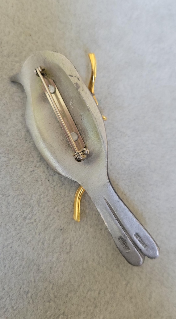 Shields pewter gold tone bird on a branch pin bro… - image 2
