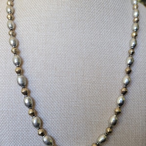 32 inch Lucky Brand aged silver gold two toned bead beaded necklace
