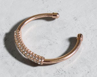 Rose gold clear pave rhinestones cuff bracelet 7 7.5 inch
