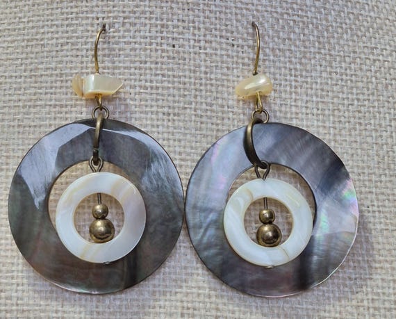 Chicos aged brass shell bead dangle statement ear… - image 2