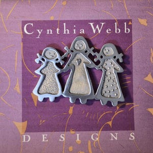 Cynthia Webb 3 three sisters pewter brooch pin signed 1.5 x 2 inch