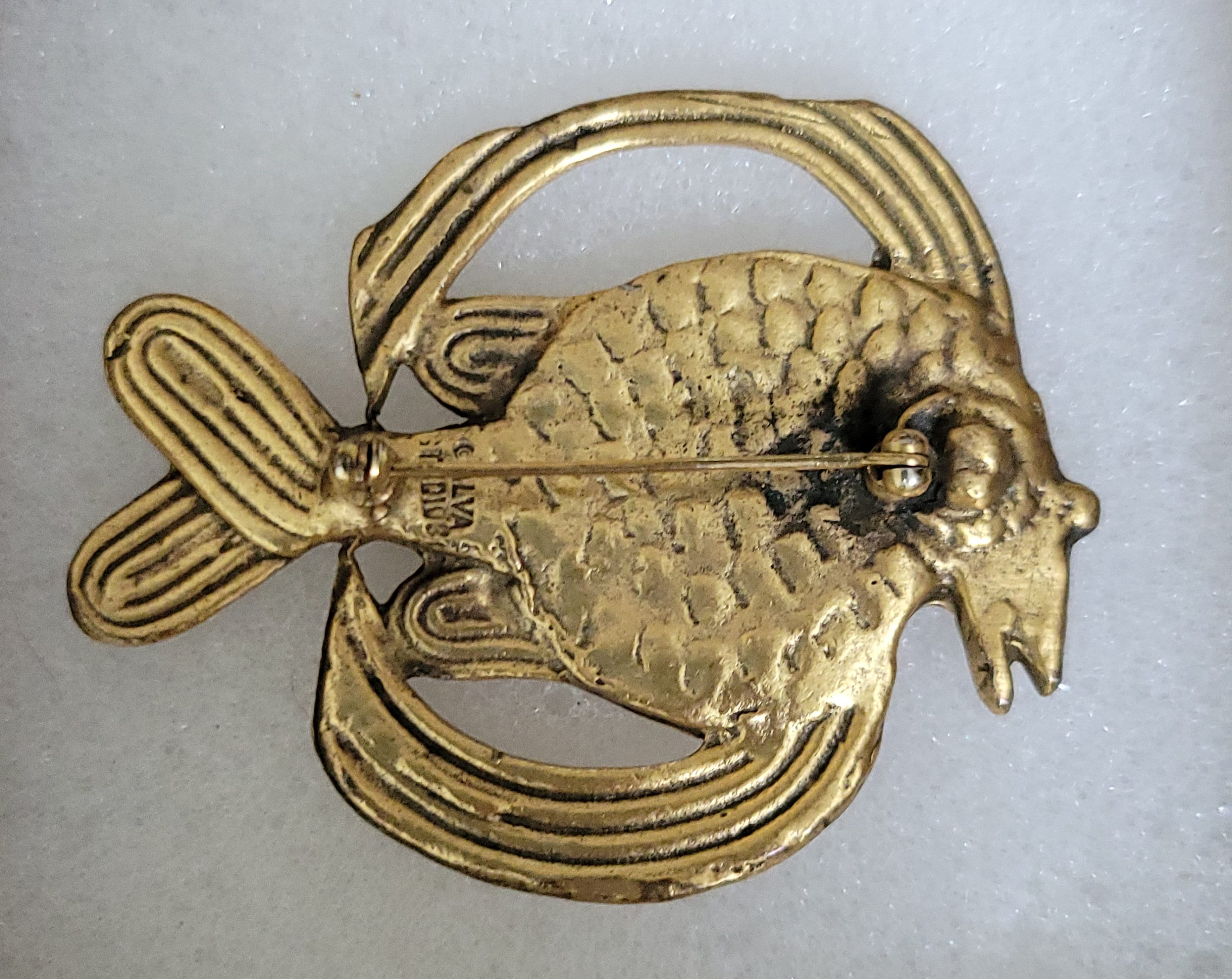 Vintage Alva Studios Gold Tone Modernist Fish Pin Brooch 2.25 X 2 Inch ...