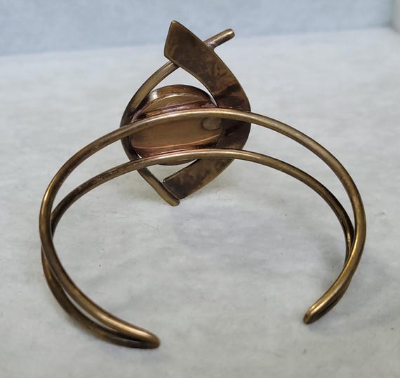 Hammered bronze amazonite cuff statement bracelet… - image 5