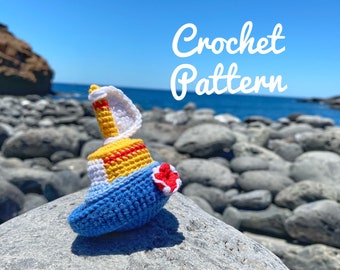 Haakpatroon Sailo the Little Ship [ENGELS / SPAANS], zelfstudie zeilboot gehaakte amigurumi