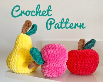3in1 Fruit crochet pattern, Apple Pear and Plum crochet pattern