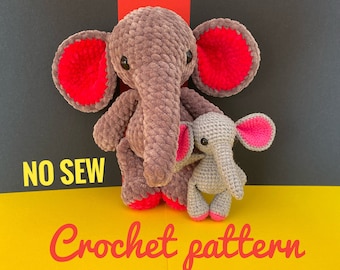 NO SEW Olifant haakpatroon Amigurumi, Dierenkarakter Tutorial gehaakte amigurumi