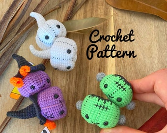 Halloween Pumpkins Crochet Pattern [ENGLISH ONLY], Pumpkin Witch, Pumpkin Ghost, Pumpkin Frankenstein