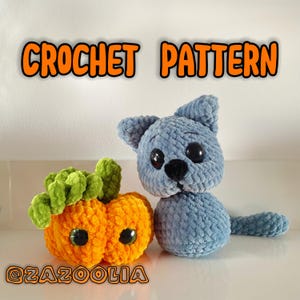 Misty the Kitty with Pumpkin crochet pattern, Amigurumi Halloween Cat and Pumpkin tutorial