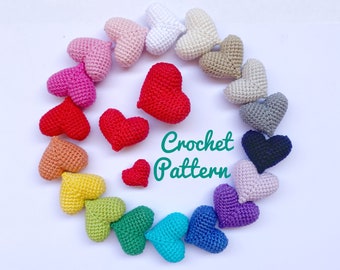 Heart Crochet Pattern, 3 SIZES heart crochet pattern, Tutorial crochet amigurumi keychain hearts