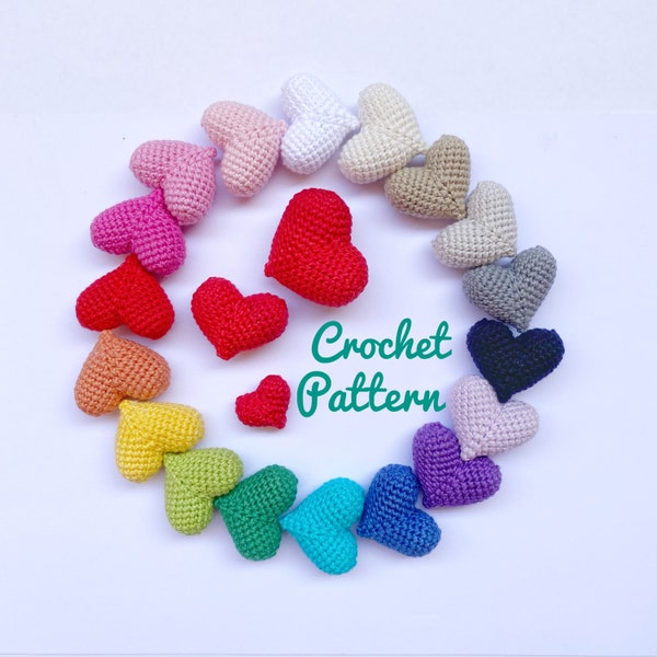 Heart Crochet Pattern, 3 SIZES heart crochet pattern, Tutorial crochet amigurumi keychain hearts