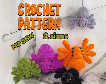 Patrón de crochet INKY the Spider 2 en 1 sin costuras [solo en inglés], 2 tamaños: araña grande y pequeña