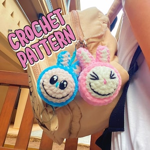 Keychain  smiling bunny crochet pattern [English ONLY], smiling bunny amigurumi keychain