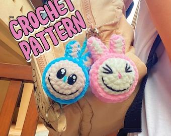 Haakpatroon sleutelhanger lachend konijntje [ALLEEN Engels], amigurumi-sleutelhanger lachend konijn