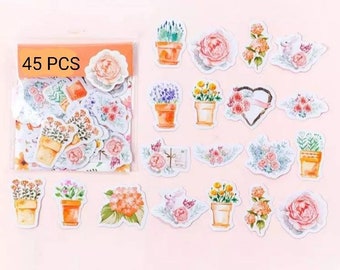 45pcs Flower Sticker Pack, Flower Stickers Journaling, Planner,  Floral Sticker Flakes, Travel Journal, Nature Collection, Garden, Scrapbook