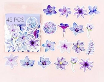 45pcs Flower Sticker Pack, Flower Stickers Journaling, Planner,  Floral Sticker Flakes, Travel Journal, Nature Collection, Garden, Scrapbook