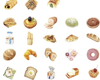 45pcs Desert Stickers, Wafer Sticker Flakes, Cake, Toast, Crossant, Breakfast Stickers