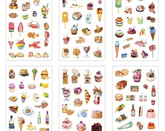 135 Food stickers, Food washi stickers, desert stickers, Stickers, Ice cream stickers.