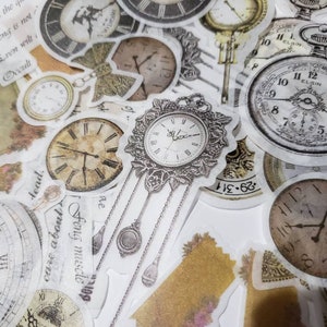 60 Pcs Vintage Clocks, Old Clock Retro Washi Sticker, Sticker Flakes, Sticker Planner, Sticker Scrapbooking