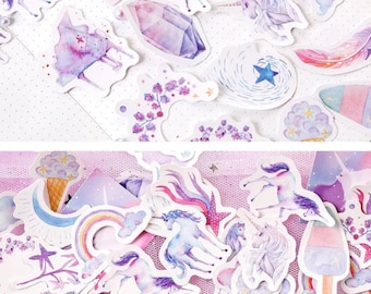 46Pcs Watercolor Unicorn & Rainbow Stickers, Scrapbooking, Travel Journal